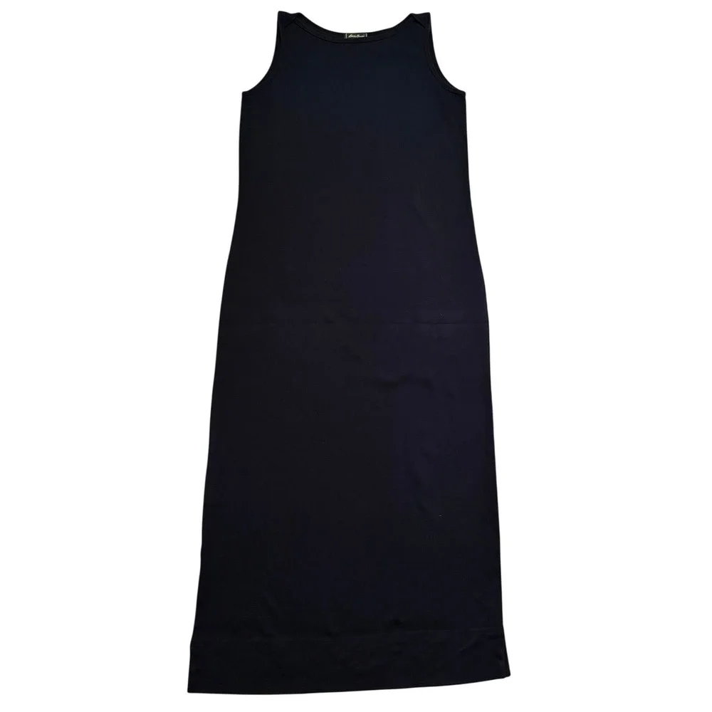 VTG 90s Y2K Eddie Bauer Maxi Tank Dress Medium Black Cotton Boat Neck Sleeveless